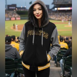 Pittsburgh Pirates Women's Black and Gray Hoodie Jacket